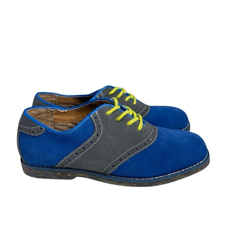 Florsheim Kenneth Jr III Oxford - gray/blue/yellow suede leather big boys size 6